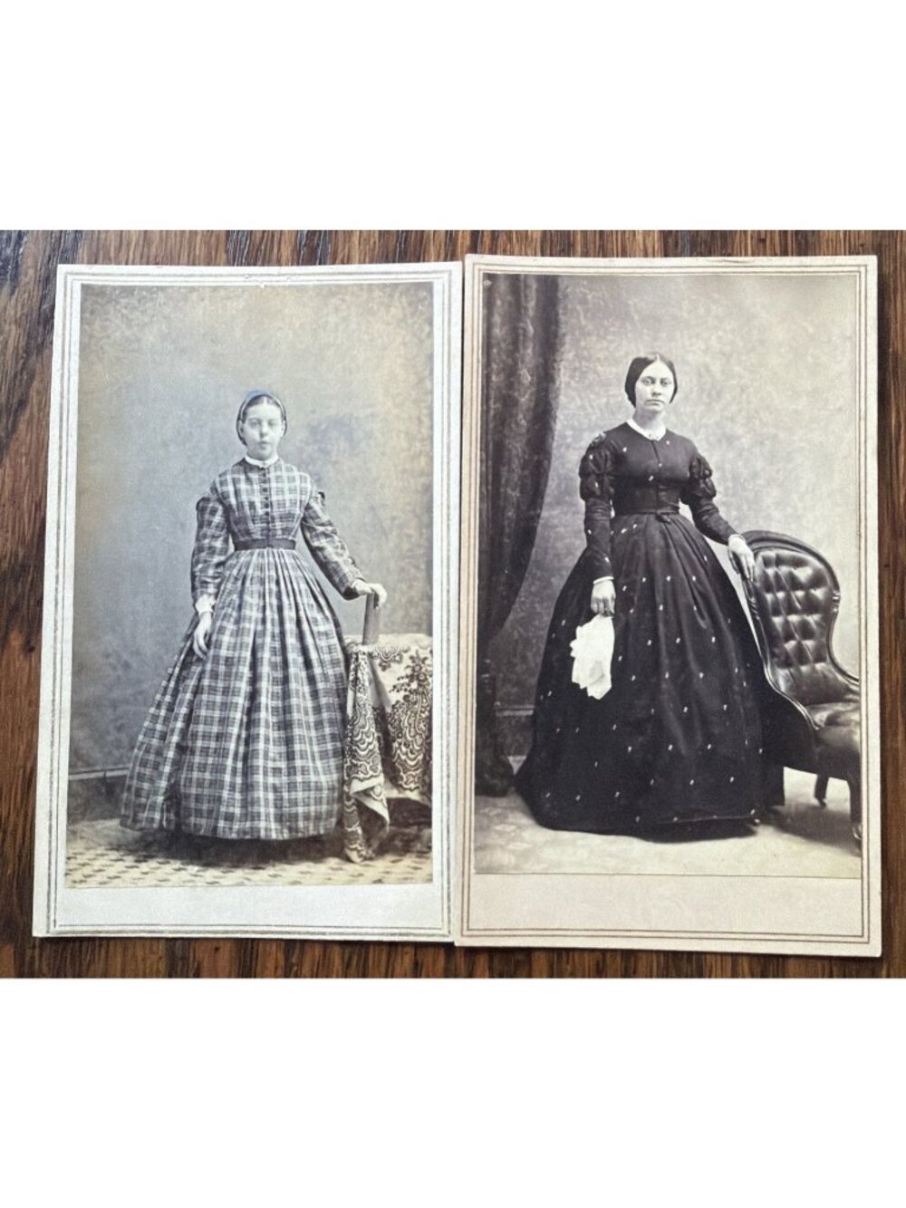 2 1860s Civil War Era Pretty Women Fashion CDV Photo Lot Dresses Westerly, RI